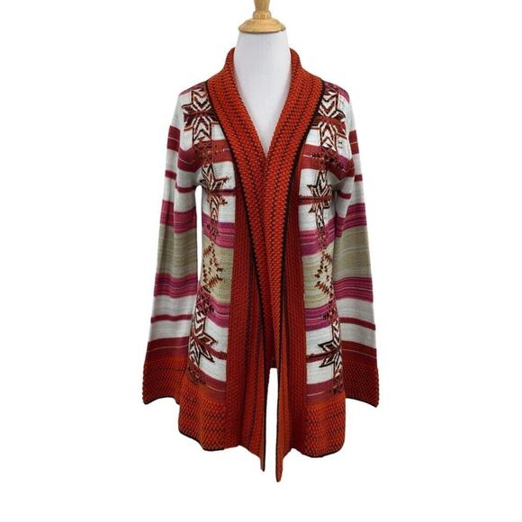 BCBGMaxazria Cardigan Womens L Large Aztec Open Front Draped Crochet Sweater - Picture 1 of 14